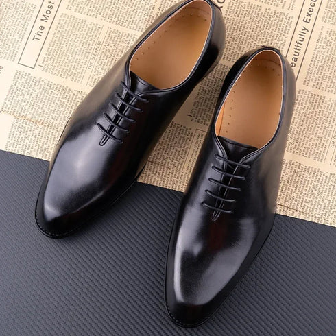 Men's Leather Casual Oxford Shoes Comfortable Lace-Up Business Footwear